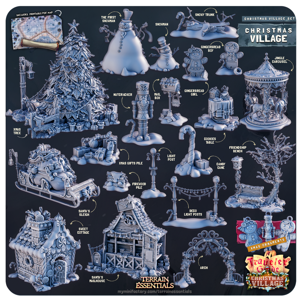 3D Printed Cast n Play Christmas Village Terrain Set 28mm 32mm D&D