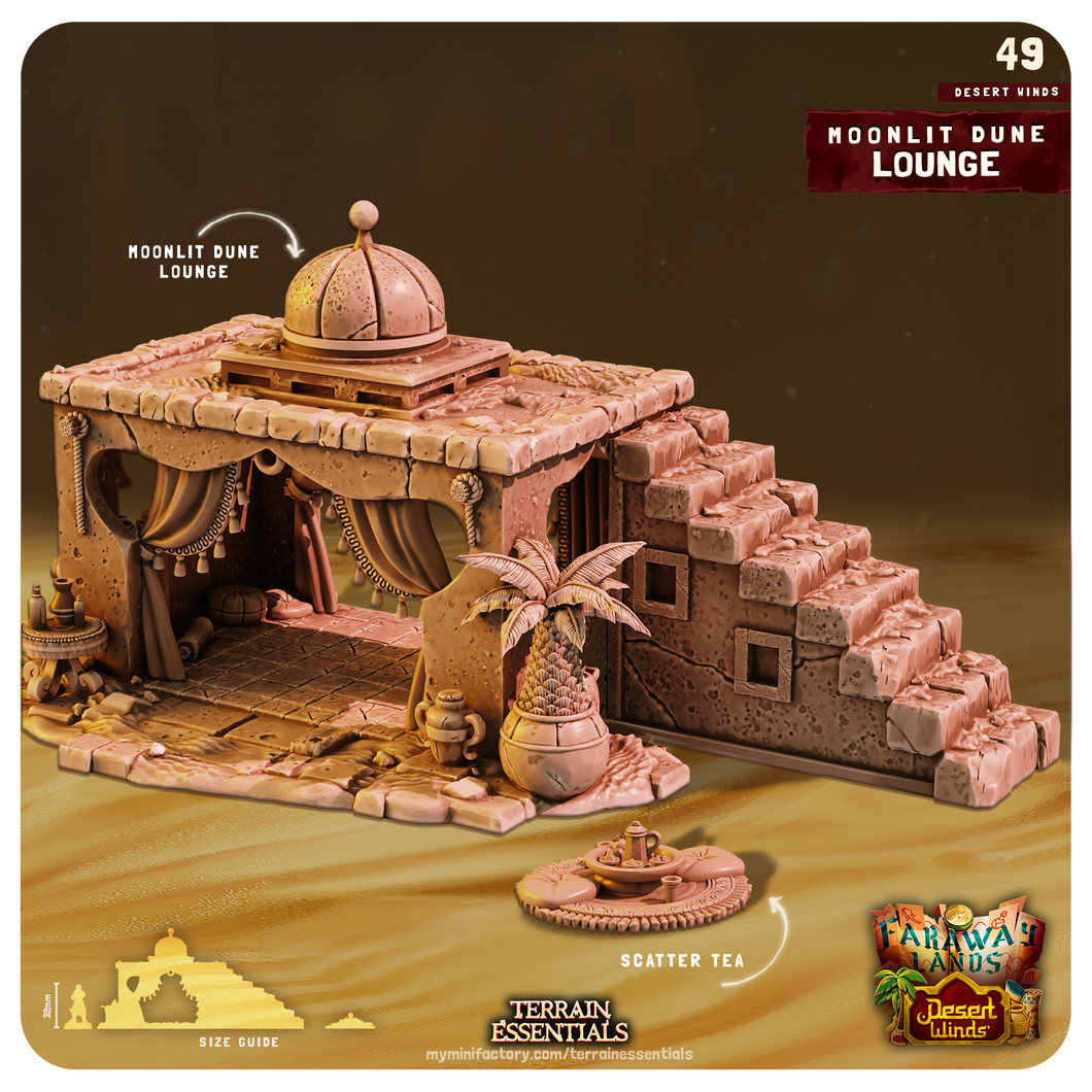 3D Printed Cast n Play Moonlit Dune Lounge Desert Winds Terrain Set 28mm 32mm D&D