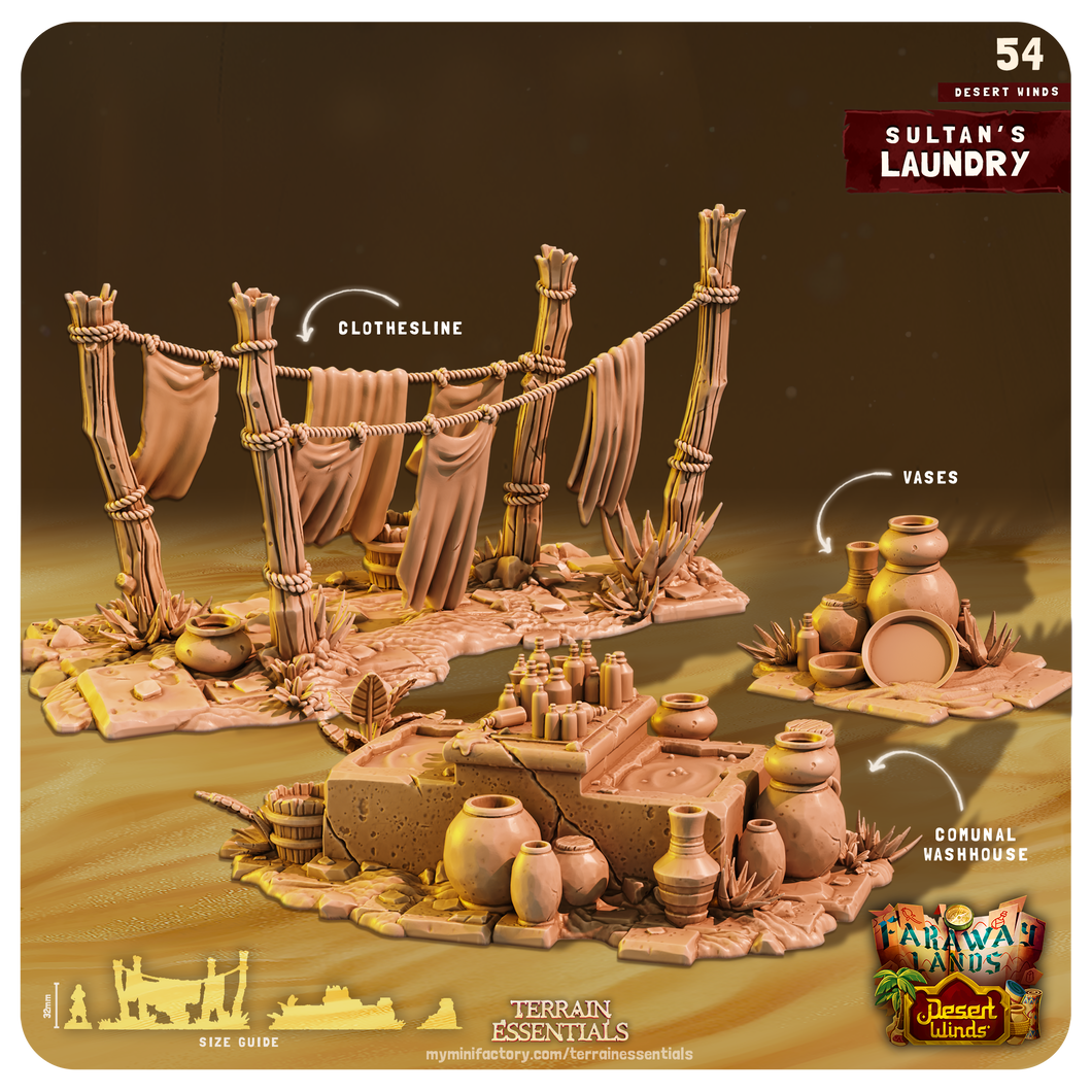 3D Printed Cast n Play Sultans Laundry Desert Winds Terrain Set 28mm 32mm D&D