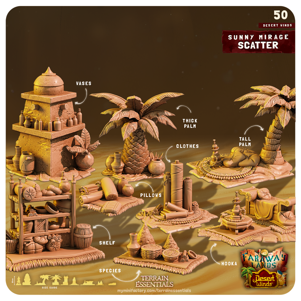 3D Printed Cast n Play Sunny Mirage Scatter Desert Winds Terrain Set 28mm 32mm D&D