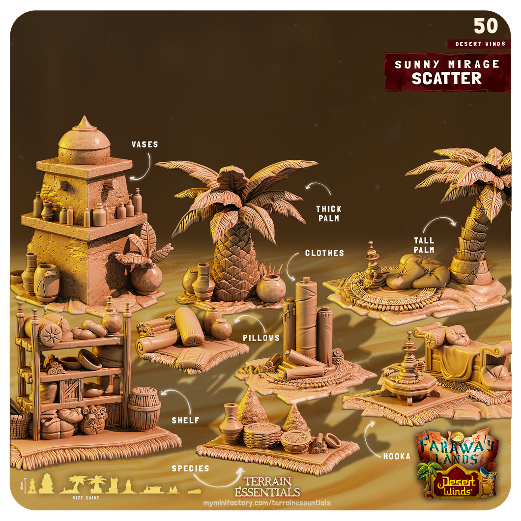 3D Printed Cast n Play Sunny Mirage Scatter Desert Winds Terrain Set 28mm 32mm D&D