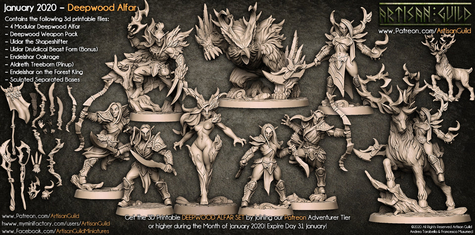 3D Printed Artisan Guild Aidreth Treeborn Deepwood Alfar Set 28mm 32mm
