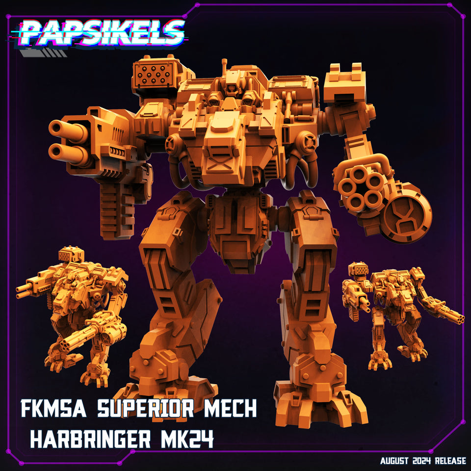 3D Printed Papsikels August 2024 Cyberpunk Fkmsa Superior Mech Harbringer Mk24 28mm 32mm
