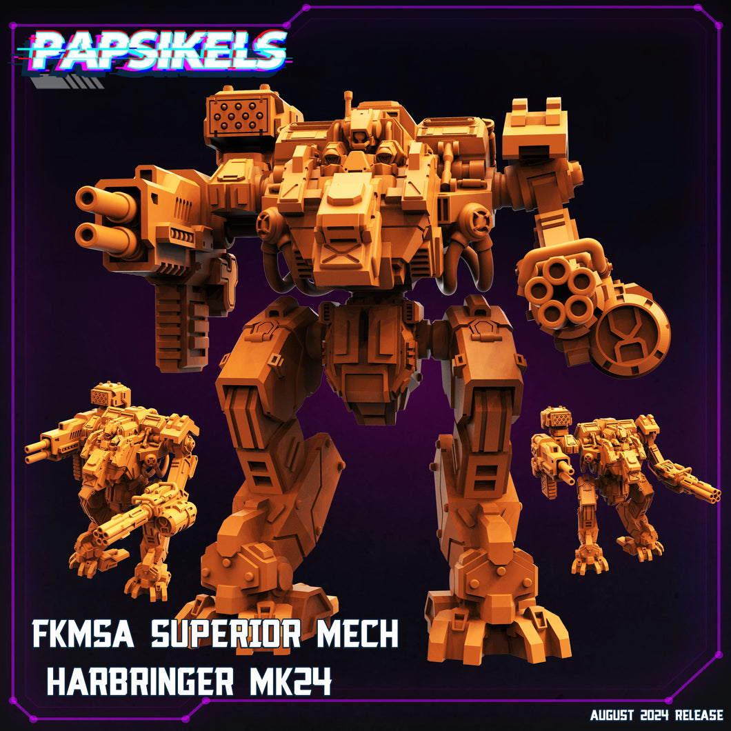 3D Printed Papsikels August 2024 Cyberpunk Fkmsa Superior Mech Harbringer Mk24 28mm 32mm