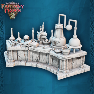 3D Printed STL Miniatures Fantasy Props 2 Alchemist Desk 28 - 32mm War Gaming D&D