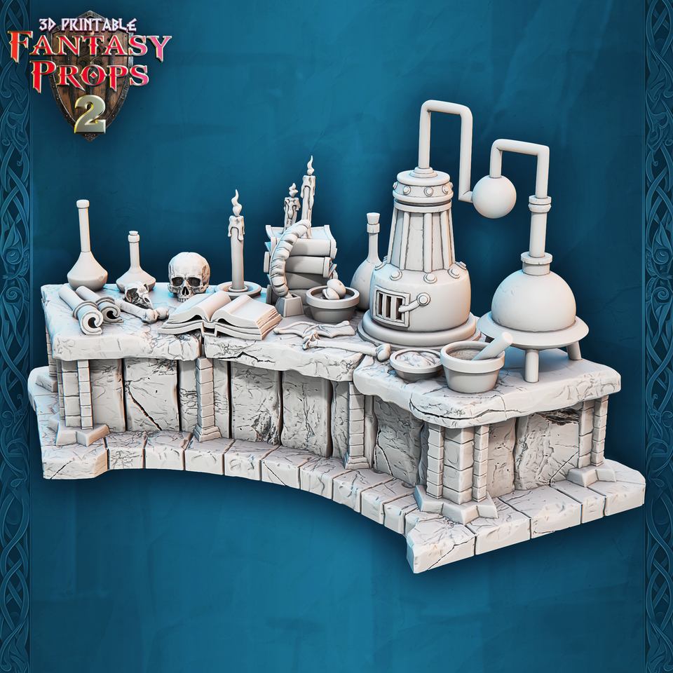 3D Printed STL Miniatures Fantasy Props 2 Alchemist Desk 28 - 32mm War Gaming D&D