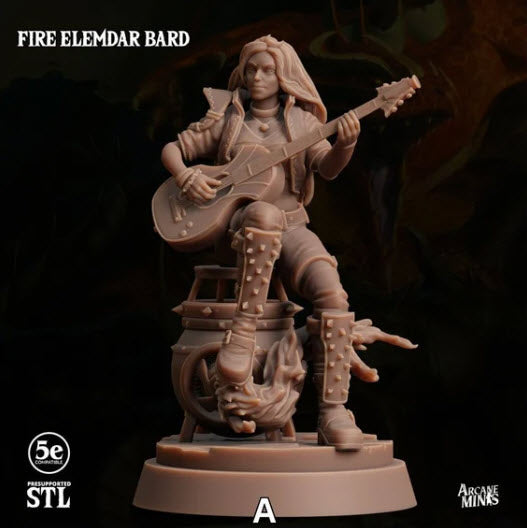 3D Printed Sordane Publishing Fire Elemdar Bard 28 32mm D&D