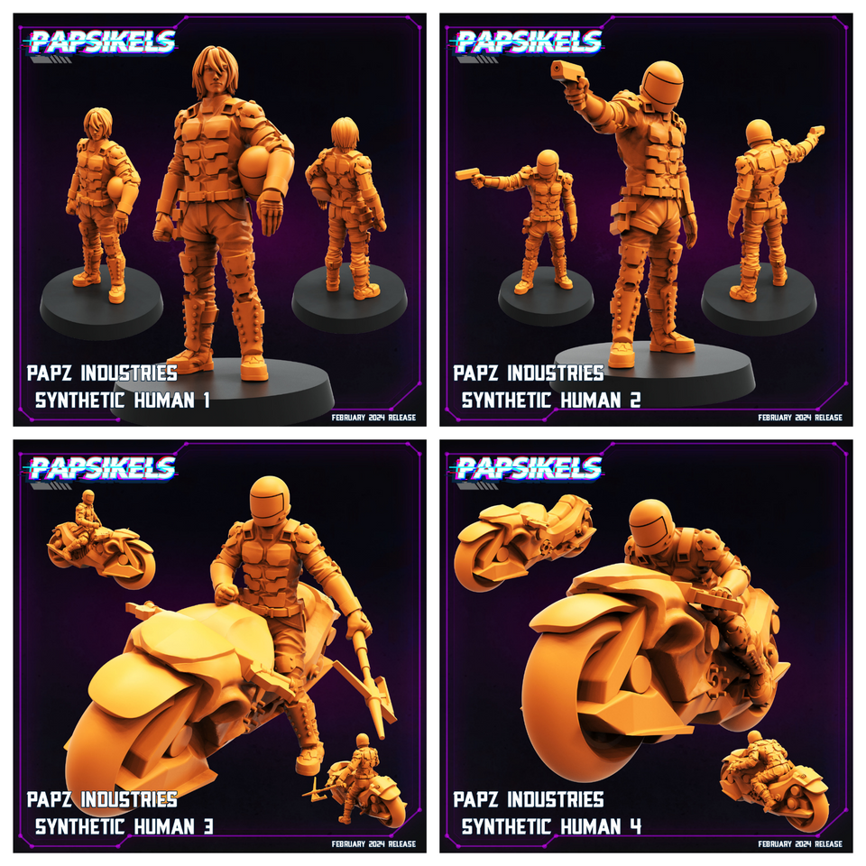 3D Printed Papsikels Papz Industries Synthetic Human February 2025 Cyberpunk 28mm 32mm