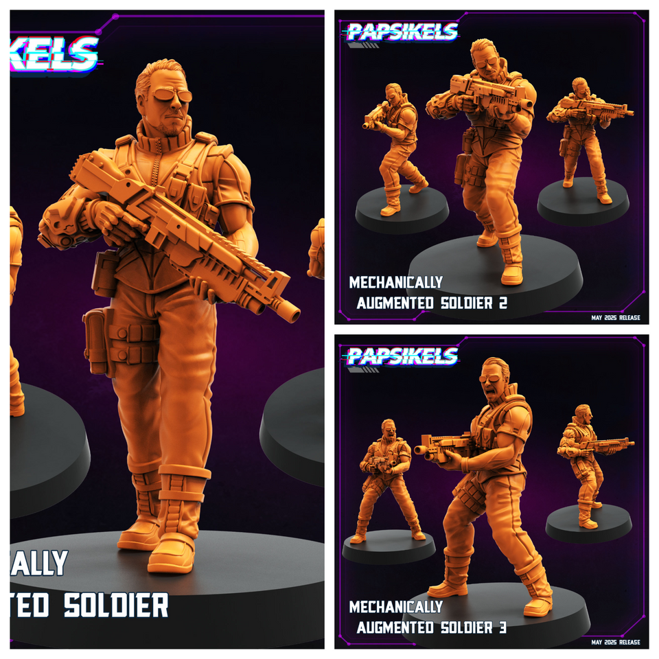 3D Printed Papsikels Mechanically Augmented Soldier Set May 2025 Cyberpunk Set 28mm 32mm