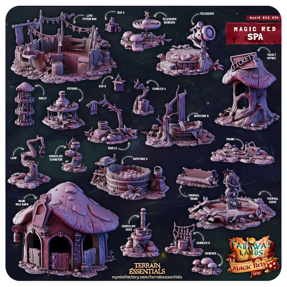3D Printed Cast n Play Red Magic Spa Set 28mm 32mm D&D