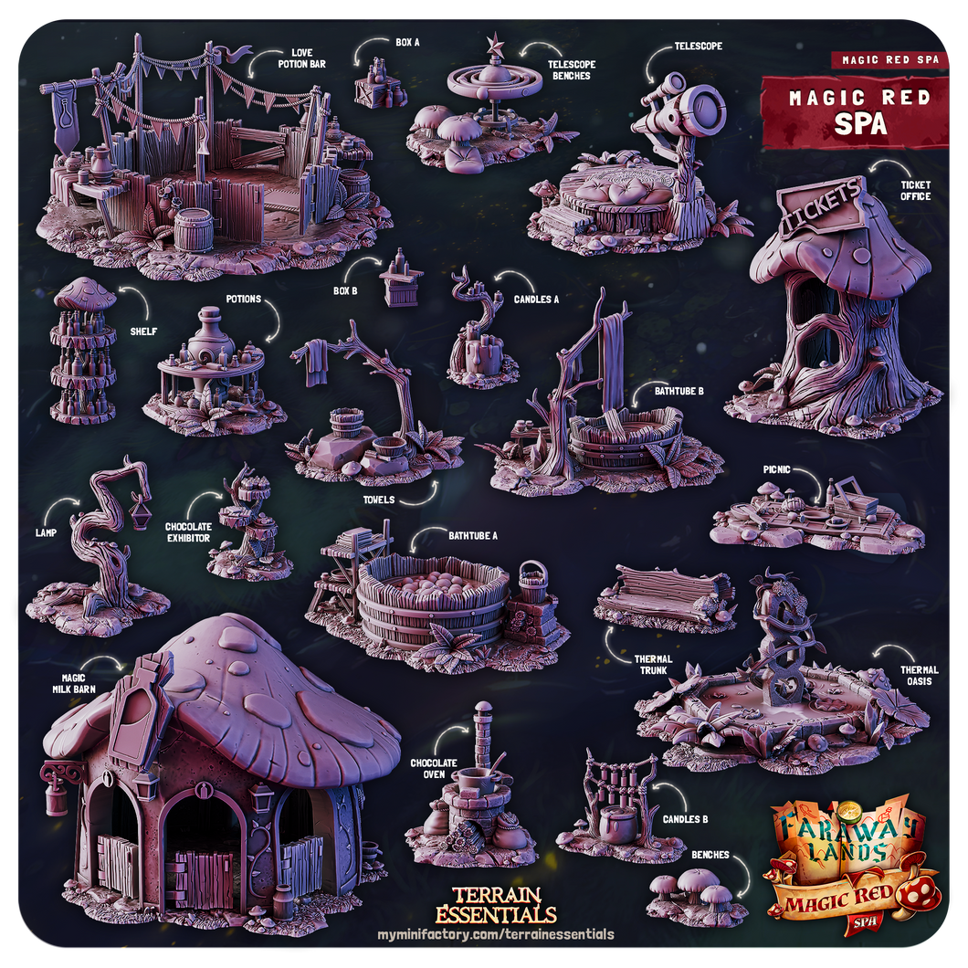 3D Printed Cast n Play Red Magic Spa Set 28mm 32mm D&D