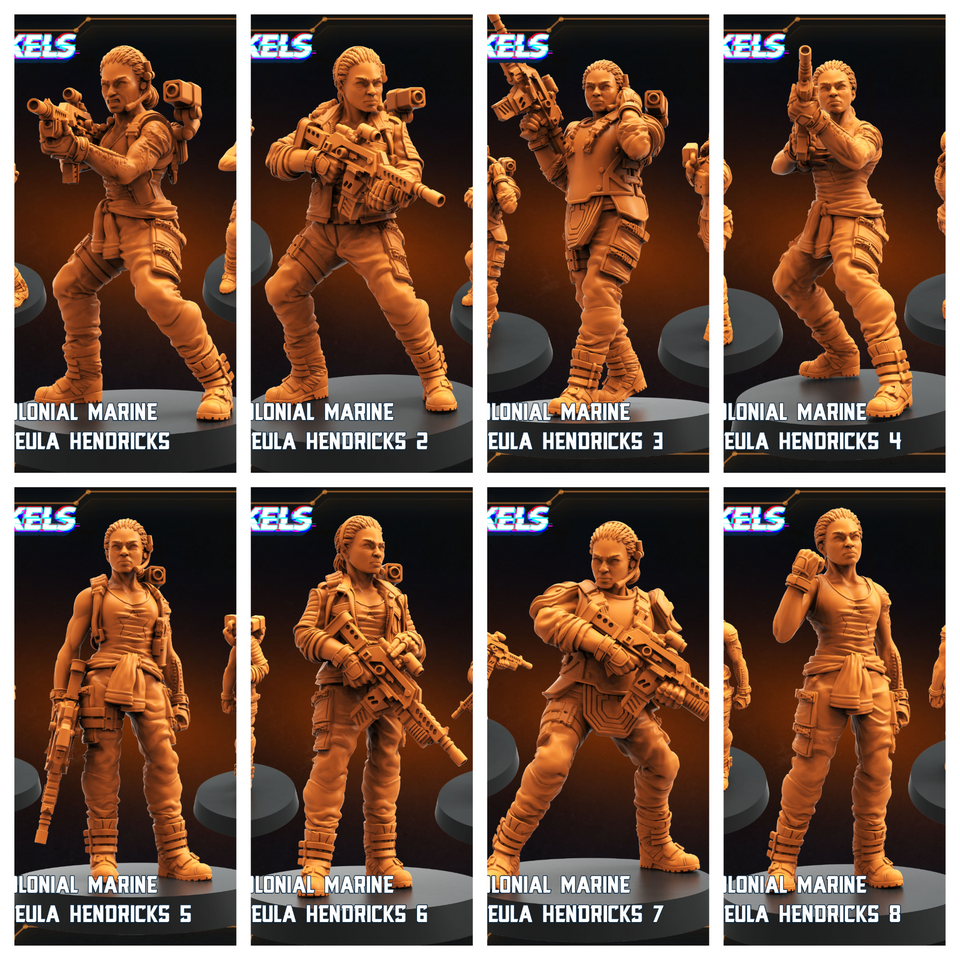 3D Printed Papsikels Human Colonial Marine Colonel Eula Hendricks Set May 2025 Alien vs. Humans Reconnaissance 28mm 32mm