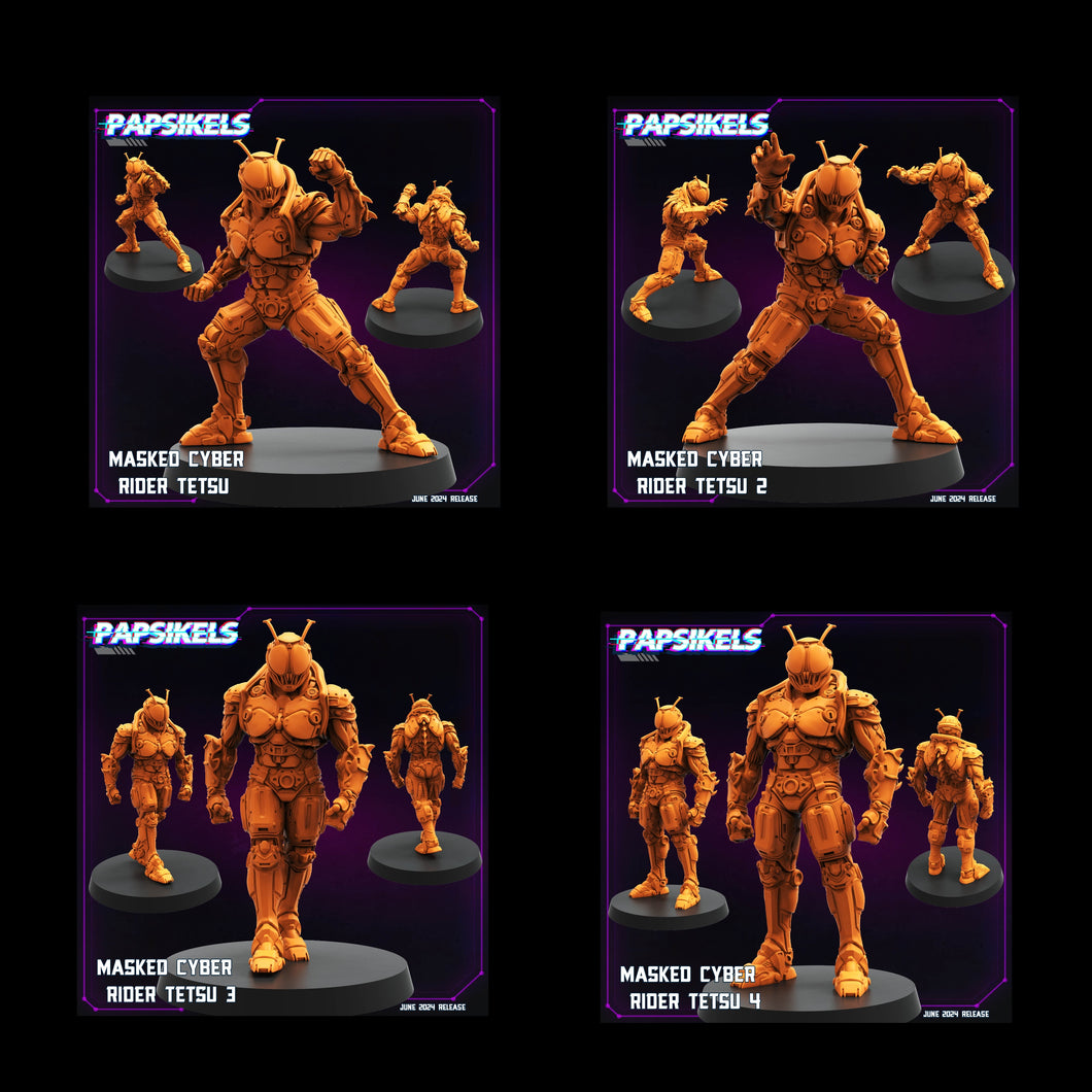 3D Printed Papsikels Masked Cyber Rider Tetsu Set JUNE 2024 TRIBES - CYBERPUNK 28mm 32mm