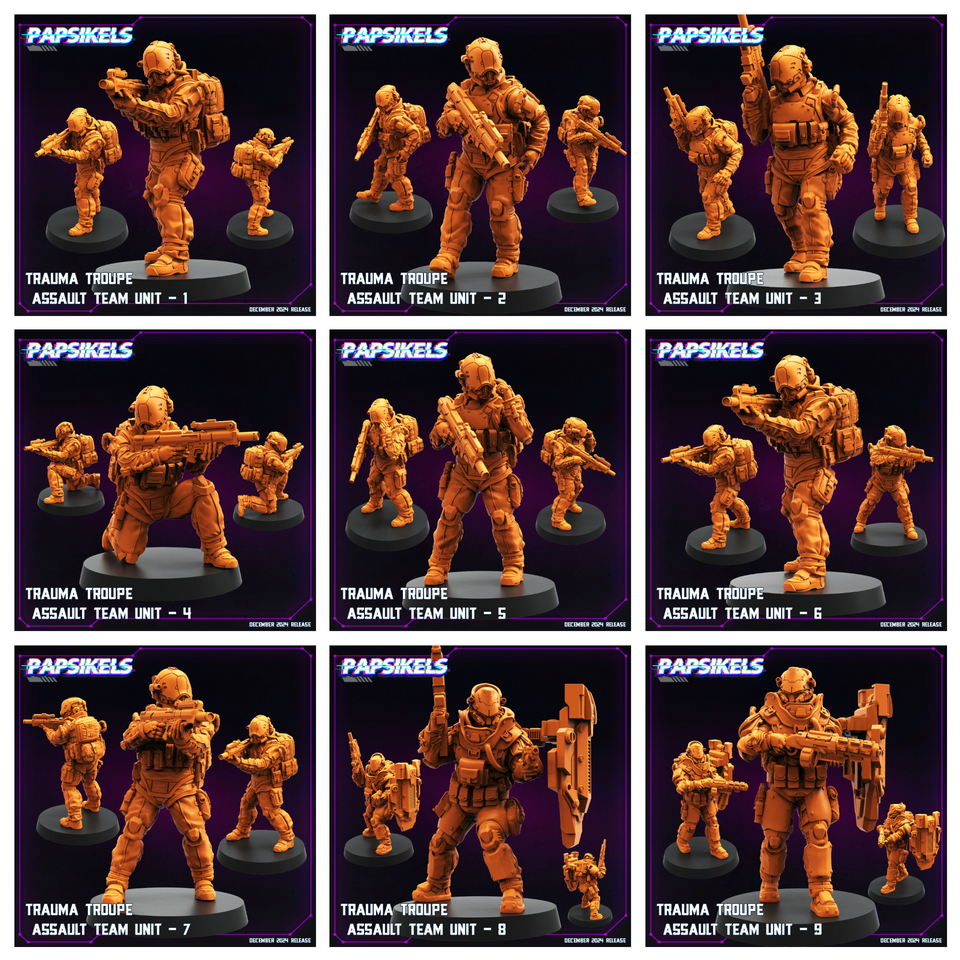 3D Printed Papsikels Trauma Troupe Assault Team Dec. 2024 Cyberpunk 28mm 32mm