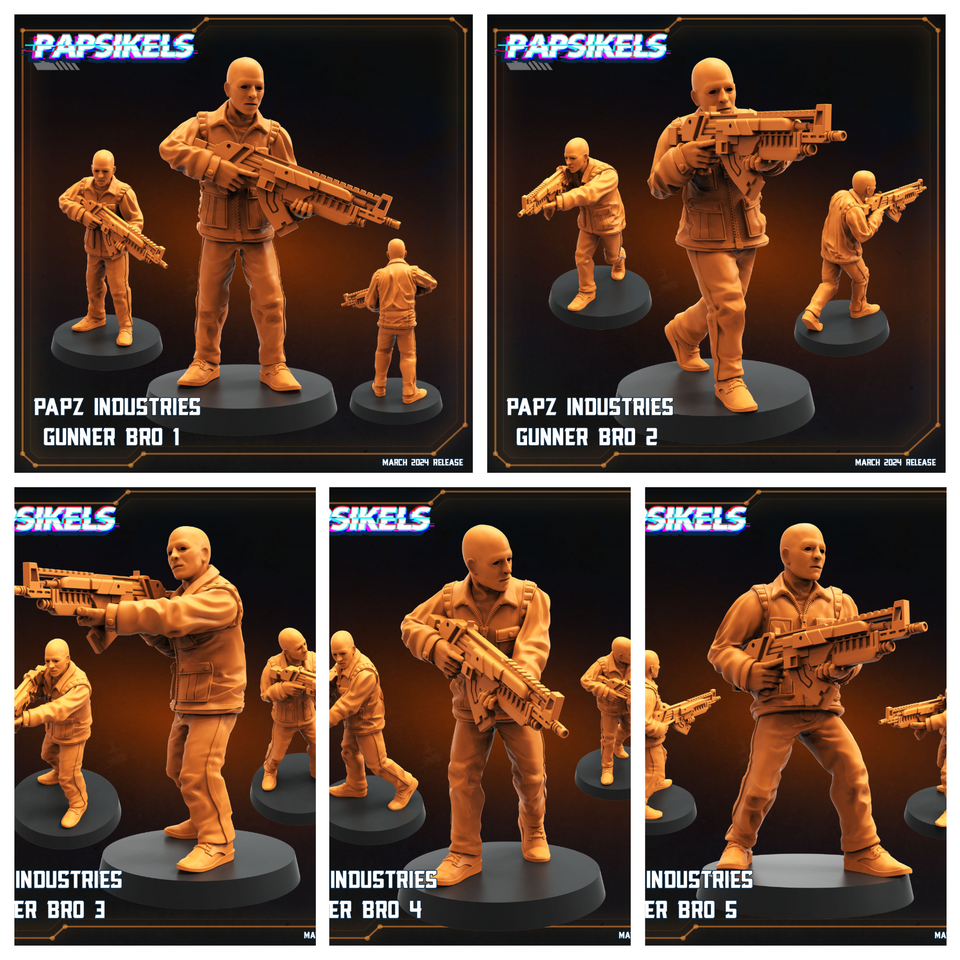 3D Printed Papsikels Papz Industries Gunner Bros Set 1 MARCH 2025 SCIFI 28mm 32mm
