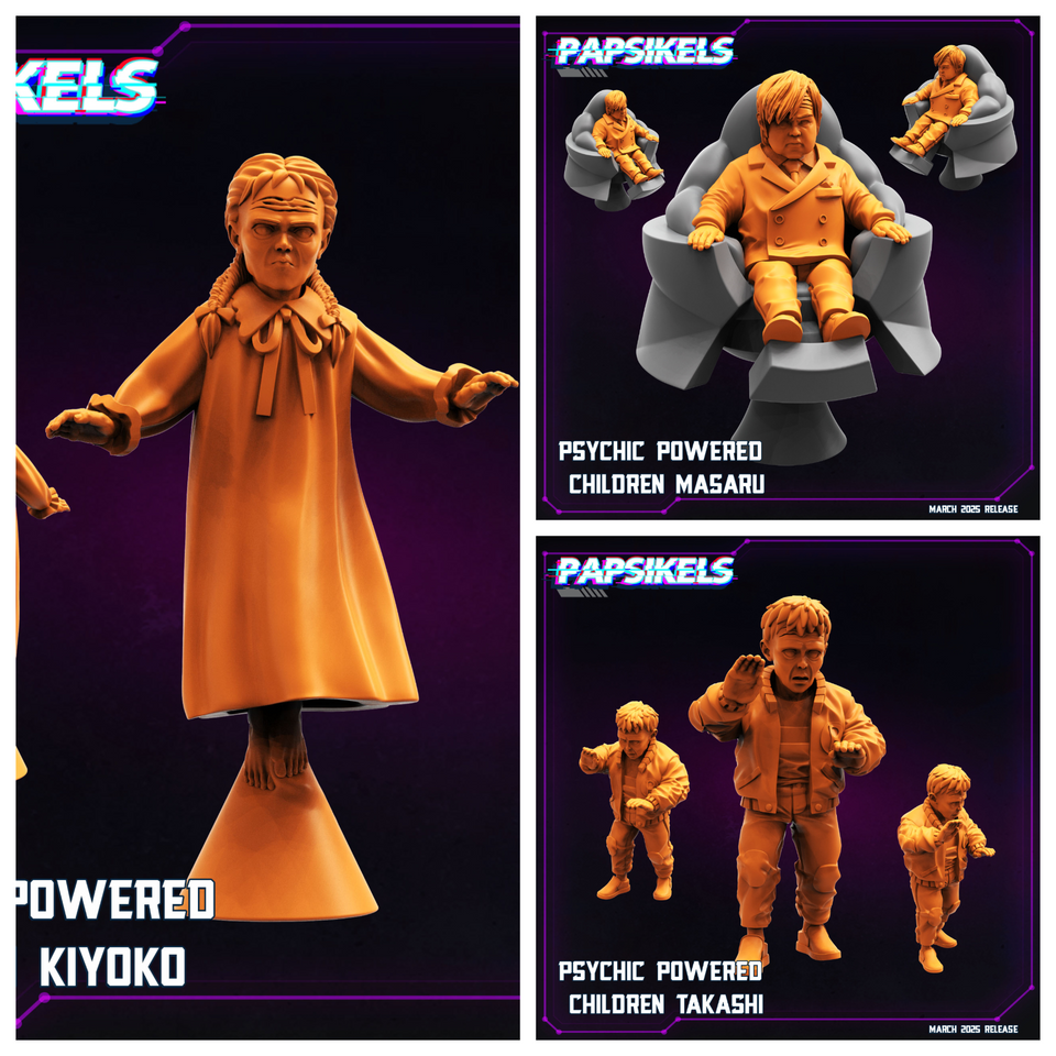 3D Printed Papsikels Psychic Powered Children MARCH 2025 CYBERPUNK 28mm 32mm
