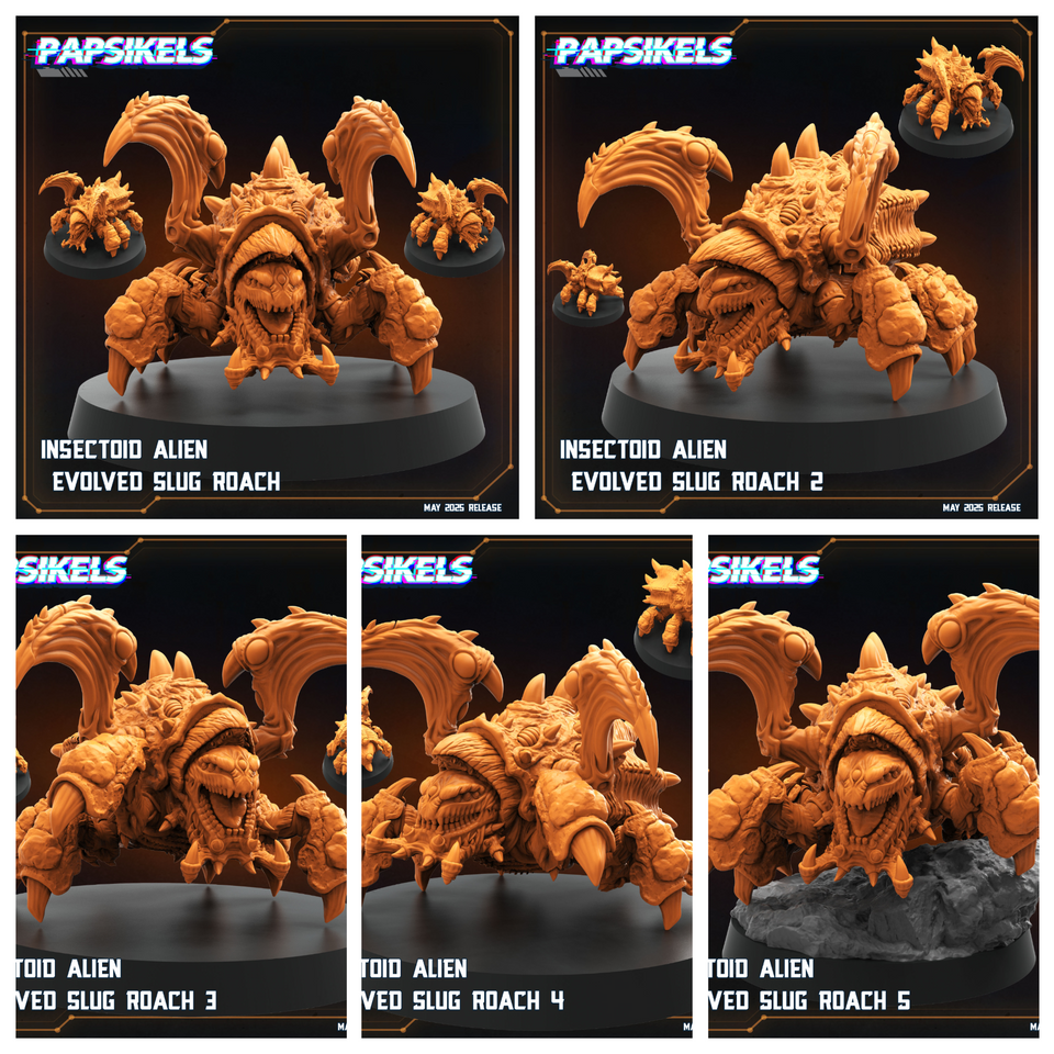 3D Printed Papsikels Insectoid Alien Evolved Slug Roach Set May 2025 Alien vs. Humans Reconnaissance 28mm 32mm