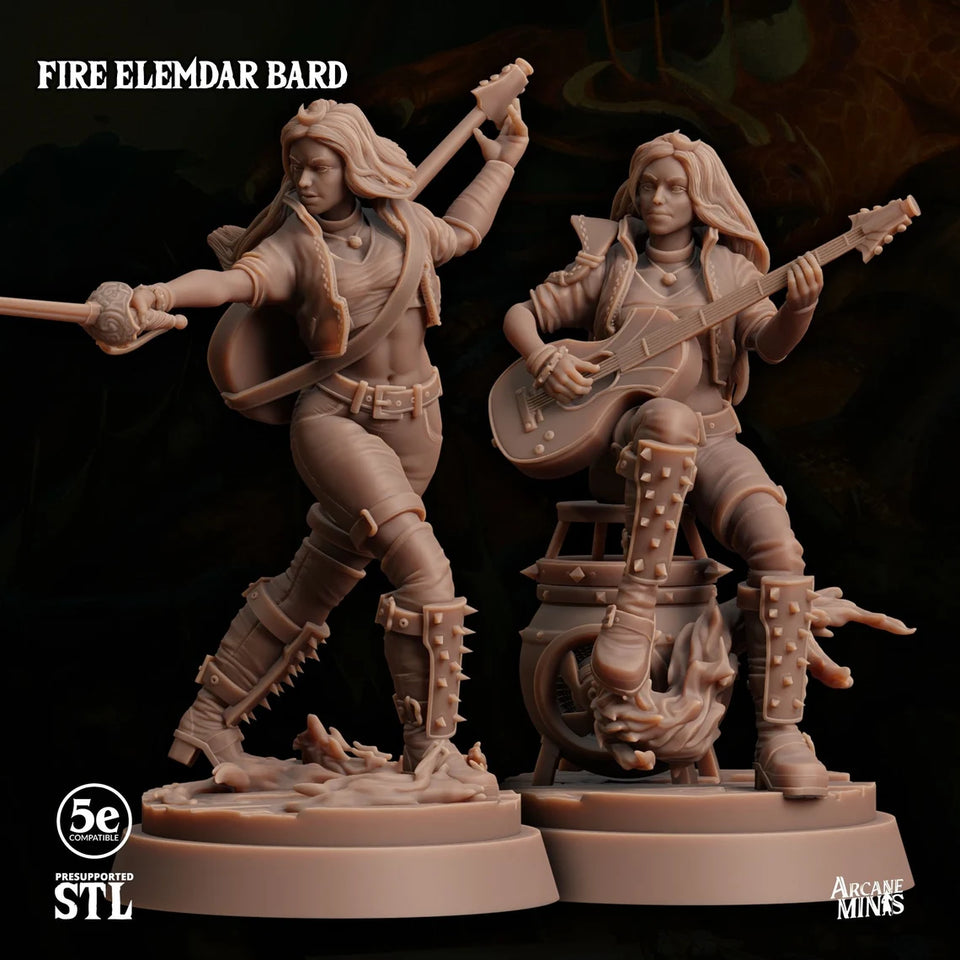 3D Printed Sordane Publishing Fire Elemdar Bard 28 32mm D&D
