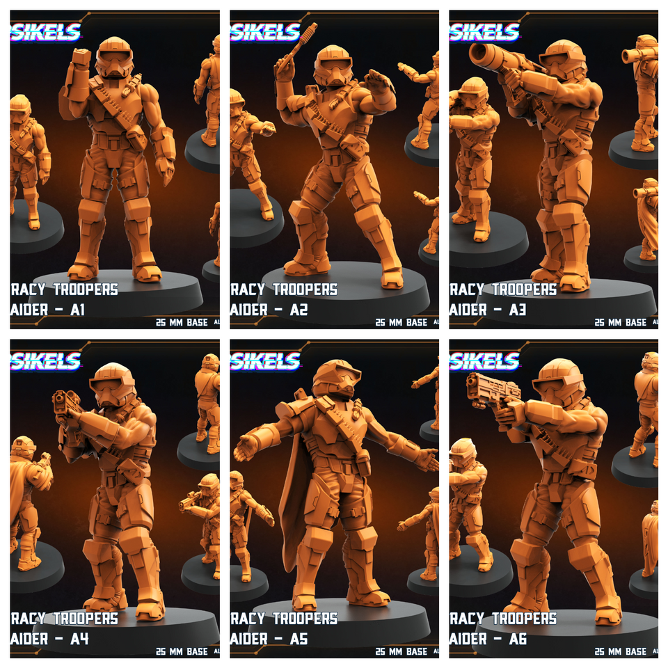 3D Printed Papsikels Democracy Troopers Hellraider Set August 2024 Scifi 28mm 32mm