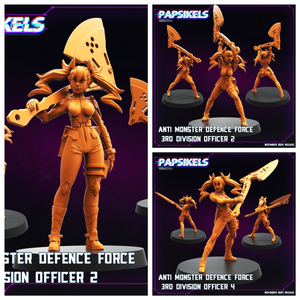 3D Printed Papsikels Anti Monster Defence Force 3rd Division Officer Nov 2024 Cyberpunk 28mm 32mm