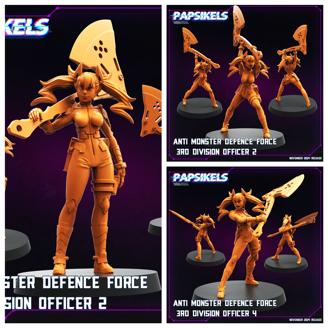 3D Printed Papsikels Anti Monster Defence Force 3rd Division Officer Nov 2024 Cyberpunk 28mm 32mm