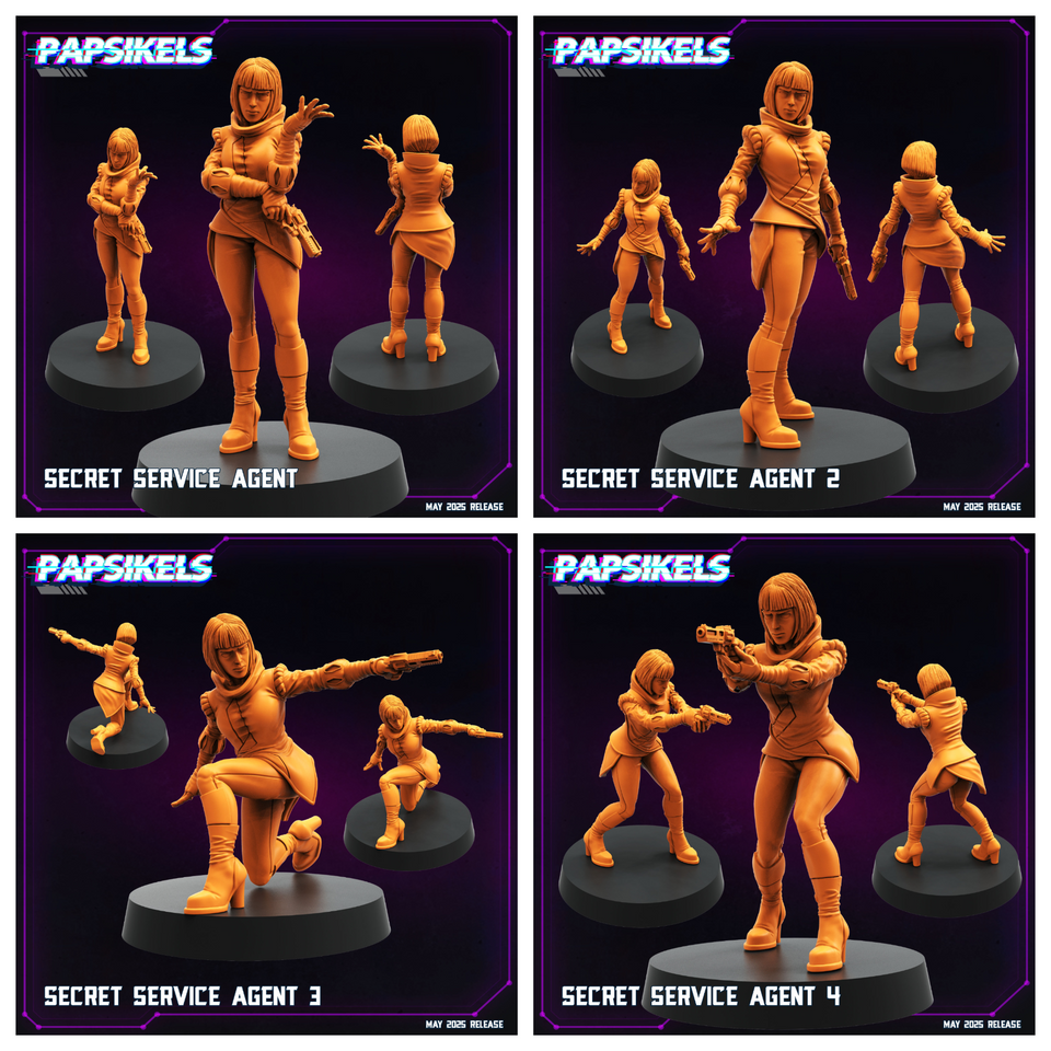 3D Printed Papsikels Secret Service Agent Set May 2025 Cyberpunk Set 28mm 32mm