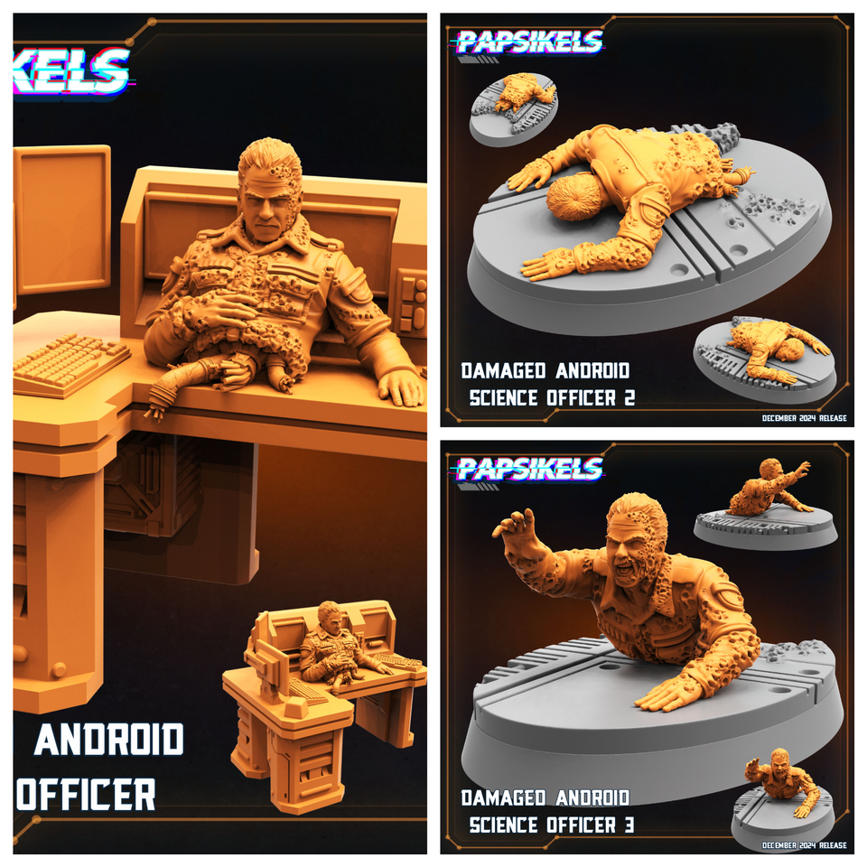 3D Printed Papsikels Damaged Android Science Officer Dec. 2024 SciFi 28mm 32mm