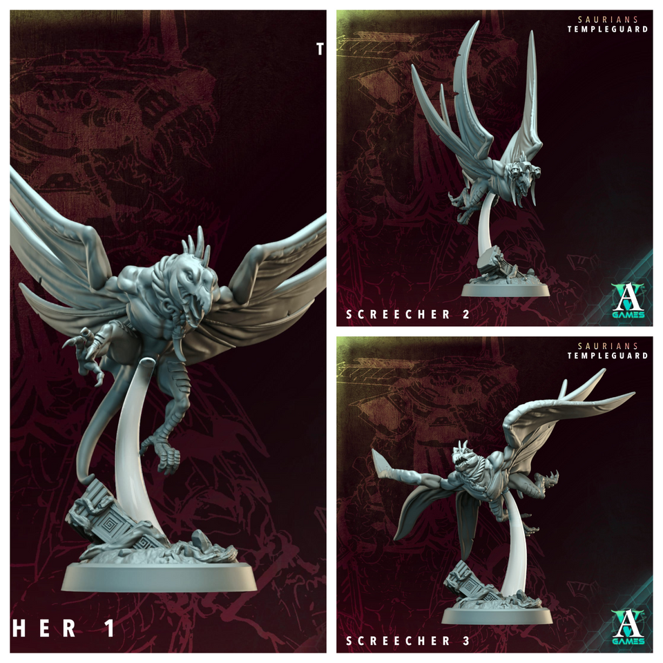 3D Printed Archvillain Games Screecher  - Saurians Templeguard 28 32mm D&D