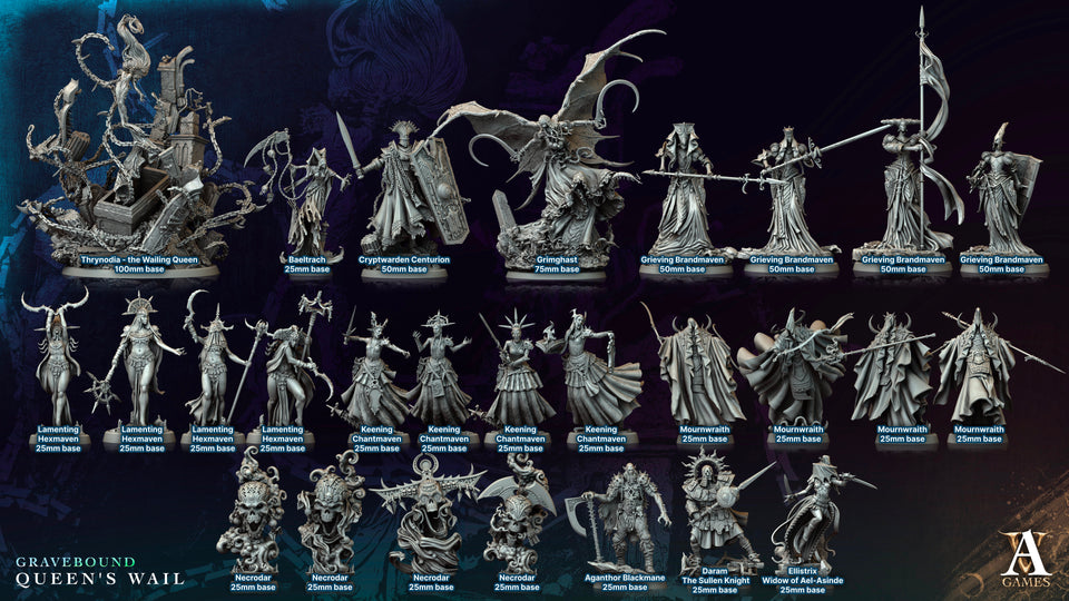 3D Printed Archvillain Games Mournwraith Gravebound Queen's Wail 28 32mm D&D