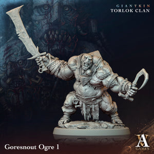 3D Printed Archvillain Games Giantkin - Torlok Clan Goresnout Ogre 28 32mm D&D