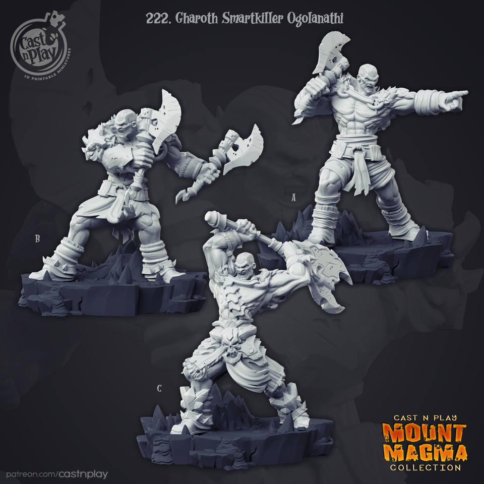 3D Printed Cast n Play Mount Magma Collection - Gharoth Smartkiller Ogolanathi 28mm 32mm D&D