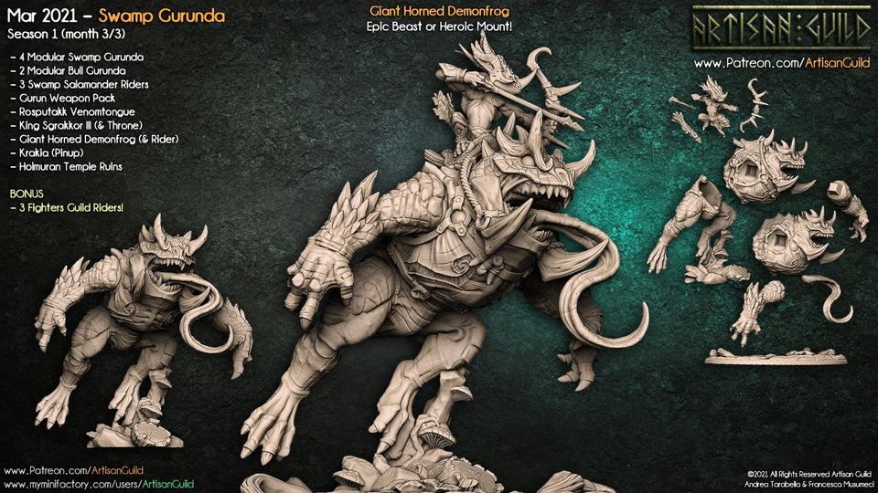 3D Printed Artisan Guild Giant Horned Demonfrog Swamp Gurunda 28mm 32mm