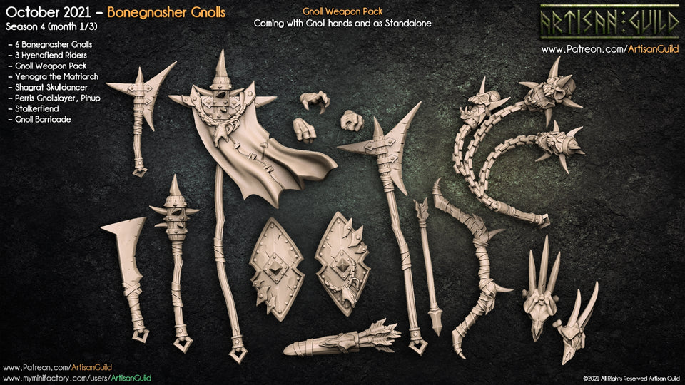 3D Printed Artisan Guild Standalone Hands and Weapons Bonegnasher Gnolls 28mm 32mm