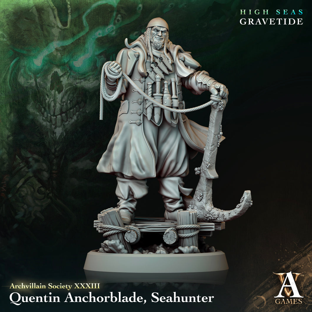 3D Printed Archvillain Games Quentin Anchorblade Seahunter Archvillain Society Vol XXXIII 28 32mm D&D
