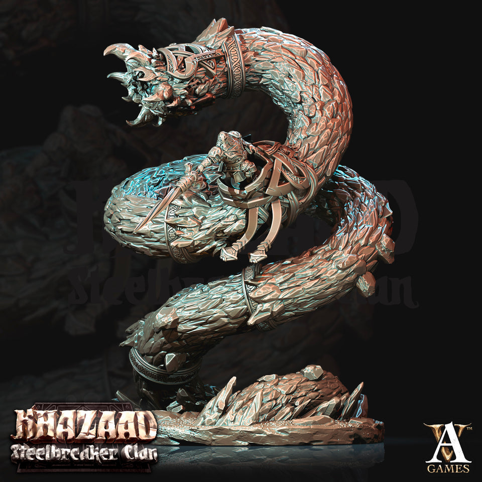 3D Printed Archvillain Games Khazaad Steelbreaker Clan - Stone Worm with Rider 28mm 32mm D&D