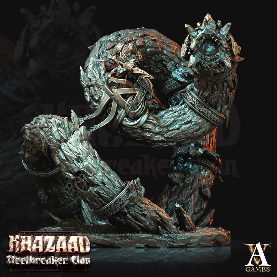 3D Printed Archvillain Games Khazaad Steelbreaker Clan - Stone Worm with Rider 28mm 32mm D&D
