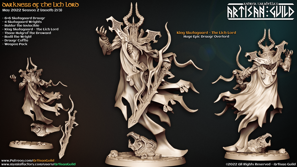 3D Printed Artisan Guild King Skutagaard The Lich Lord Darkness of the Lich Lord 28mm 32mm