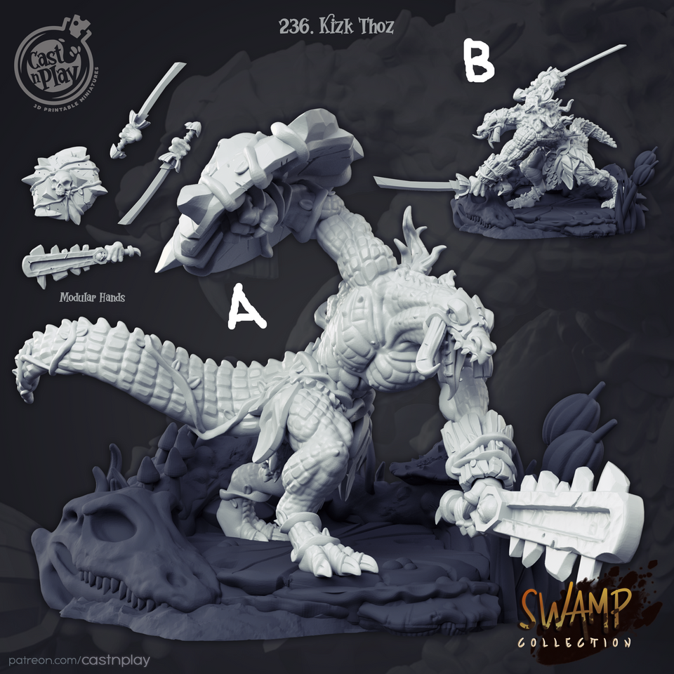 3D Printed Cast n Play Swamp Collection - Kizk Thoz Lizard Warrior 28mm 32mm D&D