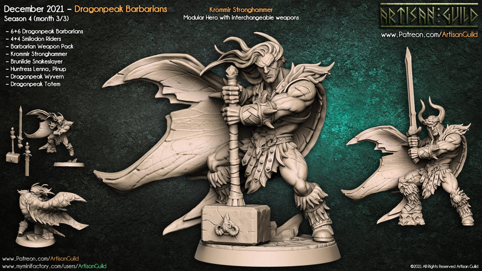 3D Printed Artisan Guild Krommir Stronghammer Dragonpeak Barbarians 28mm 32mm