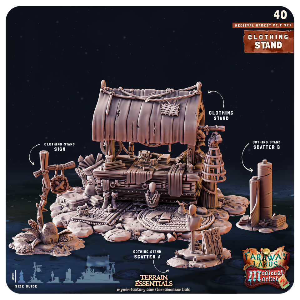 3D Printed Cast n Play Medieval Market 2 Terrain Set 28mm 32mm D&D