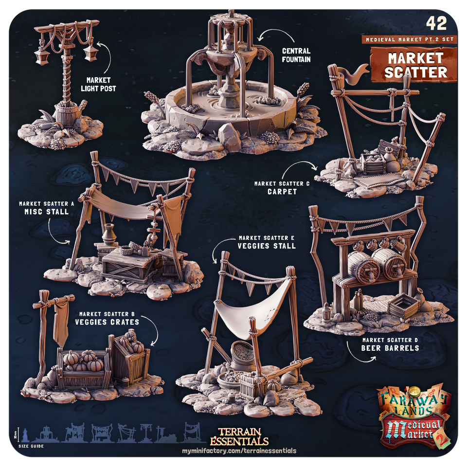 3D Printed Cast n Play Medieval Market 2 Terrain Set 28mm 32mm D&D