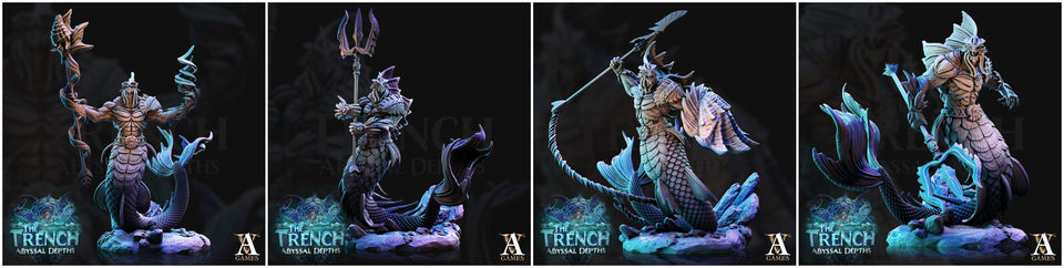3D Printed Archvillain Games Merrows The Trench Abyssal Depths 28 32mm D&D