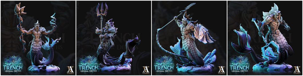 3D Printed Archvillain Games Merrows The Trench Abyssal Depths 28 32mm D&D