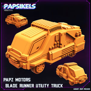 3D Printed Papsikels August 2024 Cyberpunk Papz Motors Bladerunner Utility Truck 28mm 32mm