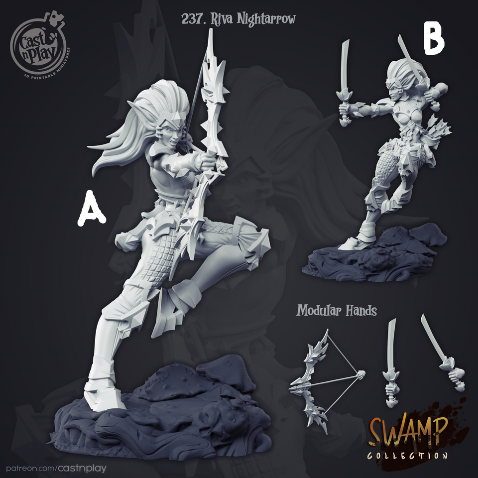 3D Printed Cast n Play Swamp Collection - Riva Nightarrow 28mm 32mm D&D