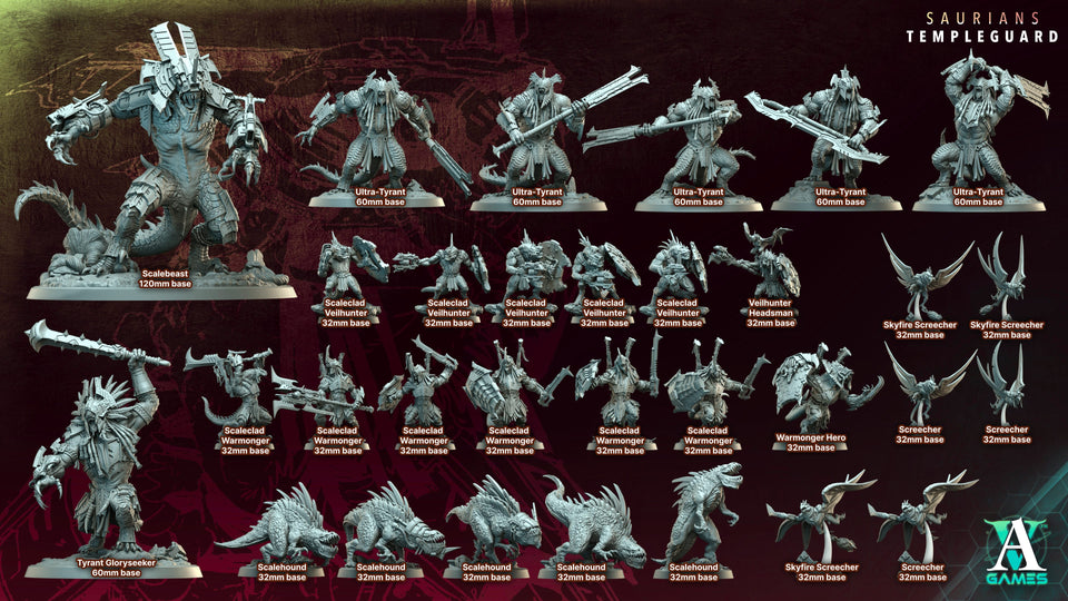 3D Printed Archvillain Games Scalebeast - Saurians Templeguard 28 32mm D&D