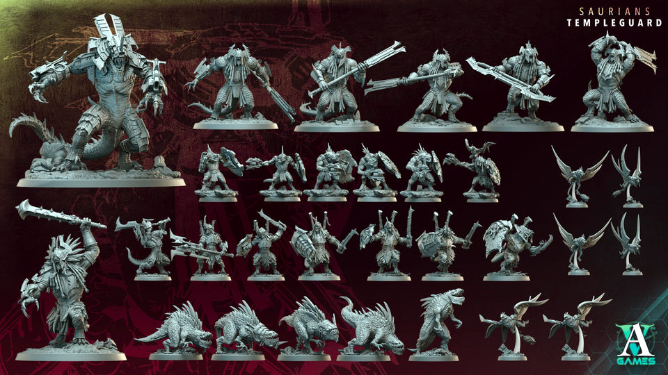 3D Printed Archvillain Games Scalebeast - Saurians Templeguard 28 32mm D&D