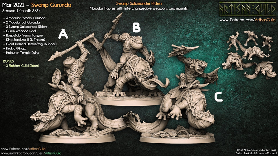 3D Printed Artisan Guild Gurun Salamander Riders Swamp Gurunda 28mm 32mm