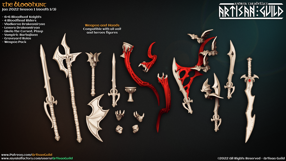 3D Printed Artisan Guild Standalone Weapons and Hands The Bloodhunt 28mm 32mm