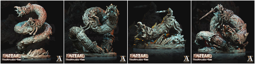 3D Printed Archvillain Games Khazaad Steelbreaker Clan - Stone Worm with Rider 28mm 32mm D&D